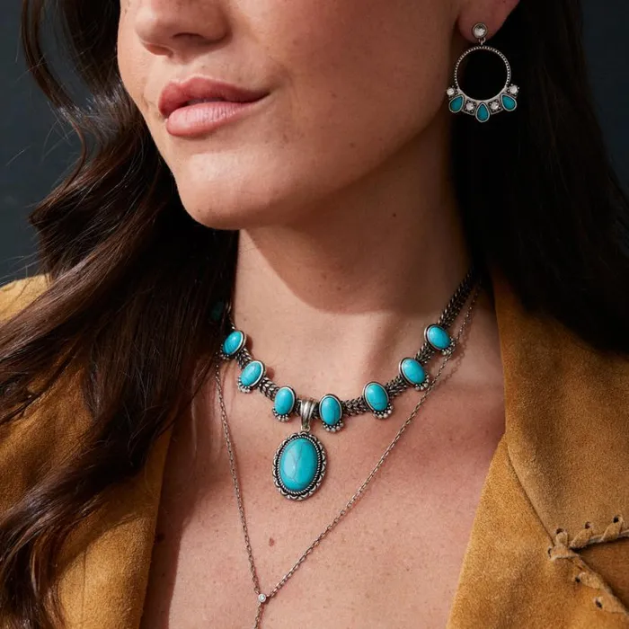 Vintage Turquoise Statement Necklace Silver Women Alex And Ani Necklaces