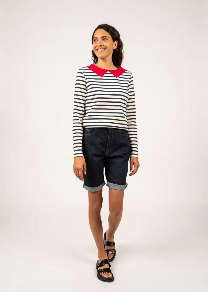 Vire Breton Striped Shirt With Collar Heavyweight Cotton Ecrunavyred Women Saint James Breton Striped Shirts Vire Breton Striped Shirt With Collar Heavyweight Cotton Ecrunavyred Women Saint James Breton Striped Shirts