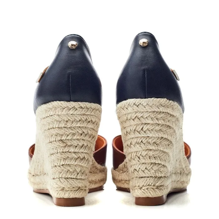 Wedge Sandals Women Moda In Pelle Gael NavyTan Synthetic