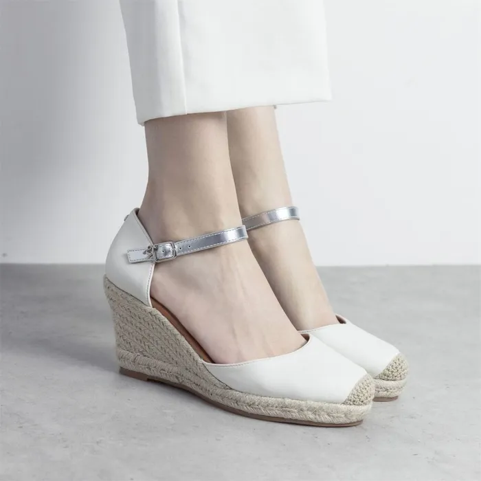 Wedge Sandals Women Moda In Pelle Gael White Synthetic