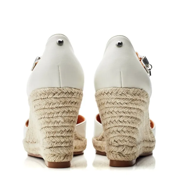 Wedge Sandals Women Moda In Pelle Gael White Synthetic