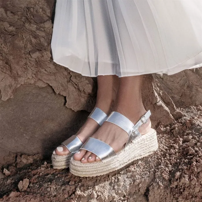 Wedge Sandals Women Moda In Pelle Nashay Silver Porvair