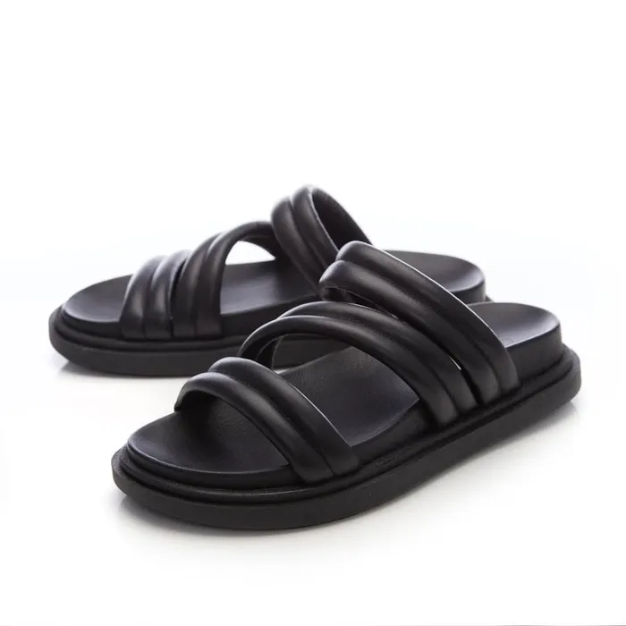 Wedge Sandals Women Moda In Pelle Oletta Black Leather