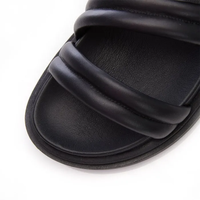 Wedge Sandals Women Moda In Pelle Oletta Black Leather