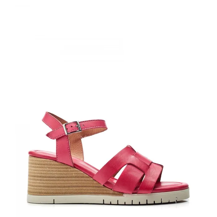 Wedge Sandals Women Moda In Pelle Pedie Raspberry Leather