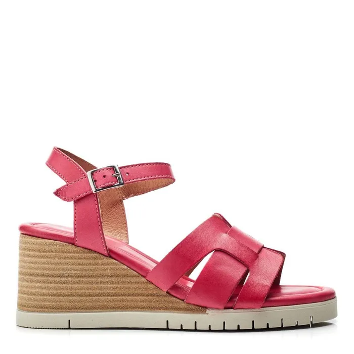 Wedge Sandals Women Moda In Pelle Pedie Raspberry Leather