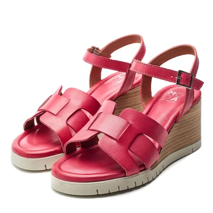 Wedge Sandals Women Moda In Pelle Pedie Raspberry Leather