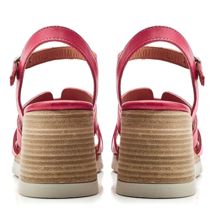 Wedge Sandals Women Moda In Pelle Pedie Raspberry Leather