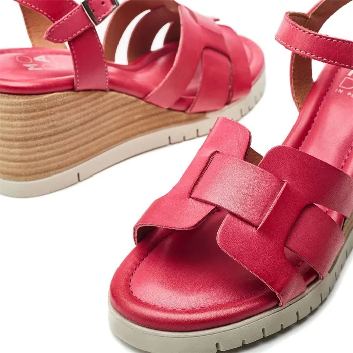 Wedge Sandals Women Moda In Pelle Pedie Raspberry Leather