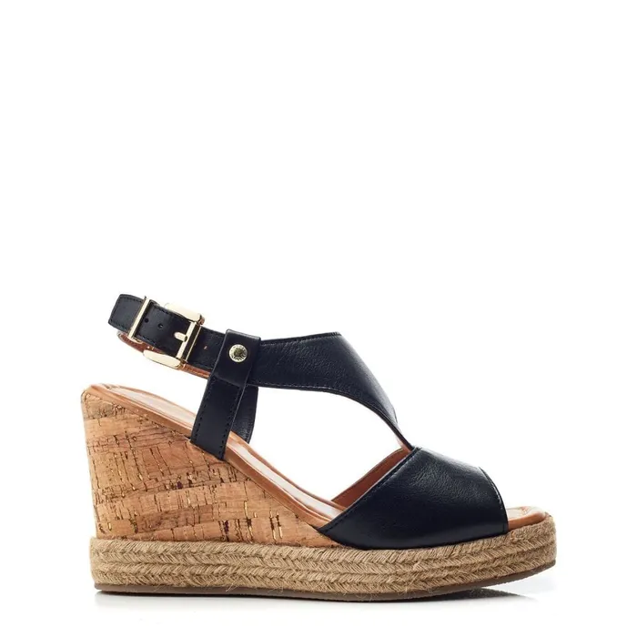 Wedge Sandals Women Moda In Pelle Petrina Black Leather