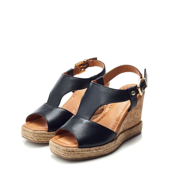 Wedge Sandals Women Moda In Pelle Petrina Black Leather