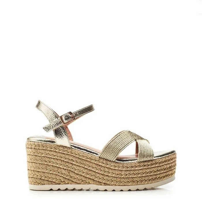 Wedge Sandals Women Moda In Pelle Piala Natural Textile