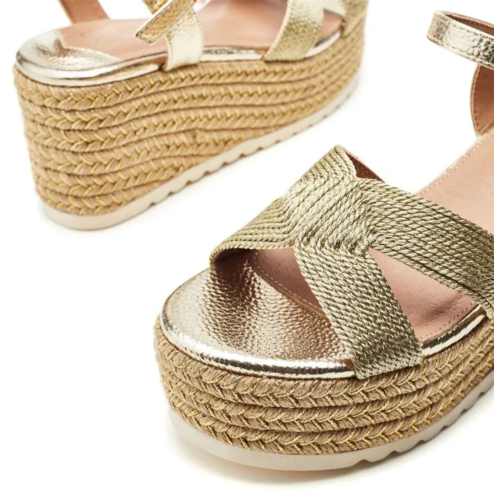Wedge Sandals Women Moda In Pelle Piala Natural Textile