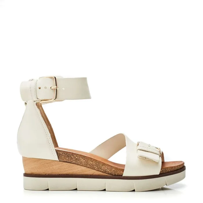 Wedge Sandals Women Moda In Pelle Pinchette Off White Leather