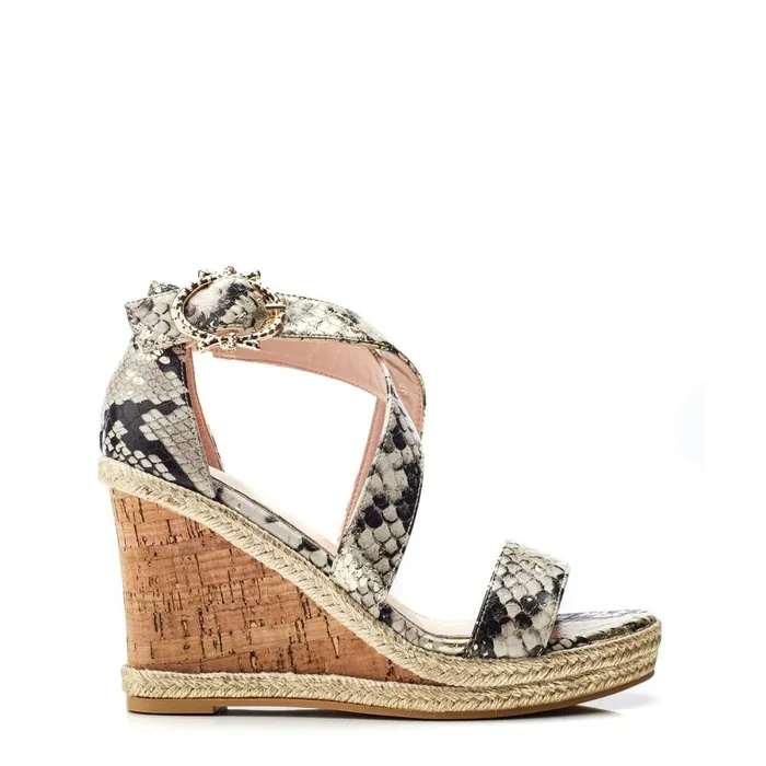 Wedge Sandals Women Moda In Pelle Pursuit Monochrome Gold Snake Print