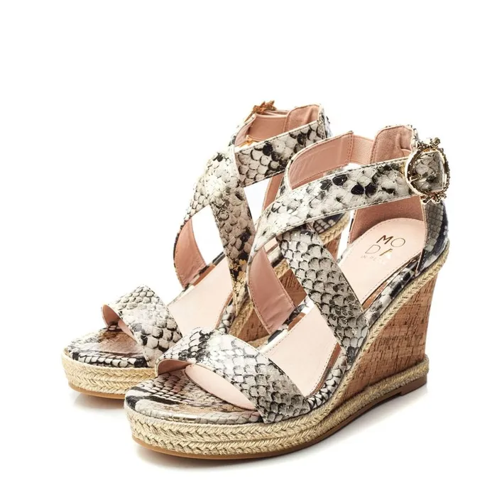Wedge Sandals Women Moda In Pelle Pursuit Monochrome Gold Snake Print