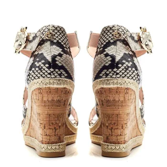 Wedge Sandals Women Moda In Pelle Pursuit Monochrome Gold Snake Print