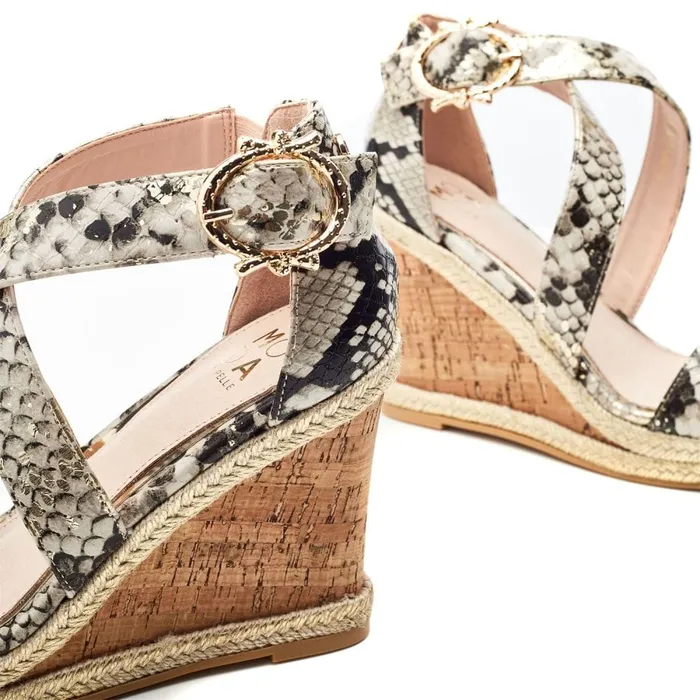 Wedge Sandals Women Moda In Pelle Pursuit Monochrome Gold Snake Print