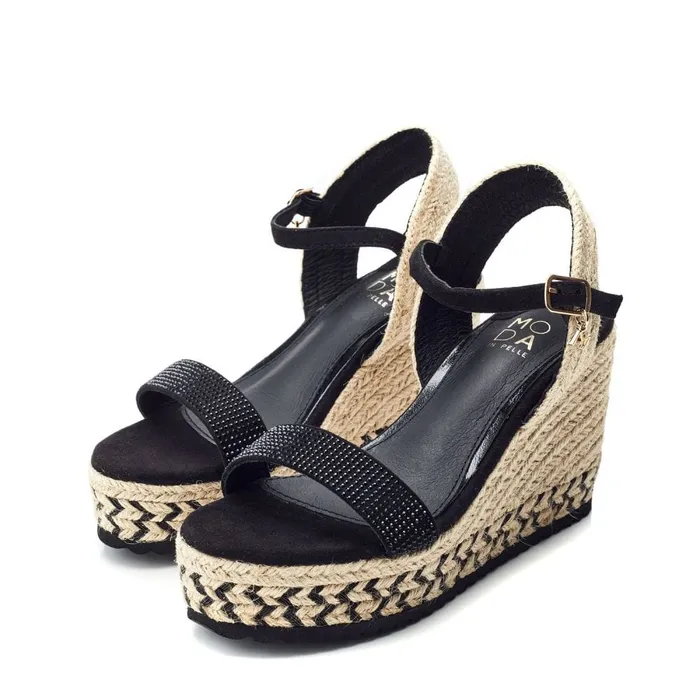 Wedge Sandals Women Moda In Pelle Raisa Black Alcantara