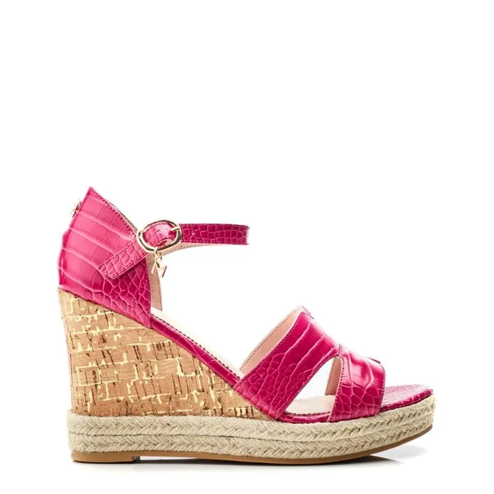 Wedge Sandals Women Moda In Pelle Rikolia Raspberry Patent Mocc Croc