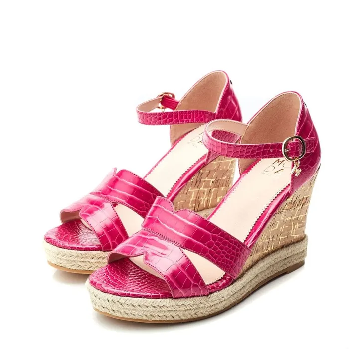 Wedge Sandals Women Moda In Pelle Rikolia Raspberry Patent Mocc Croc