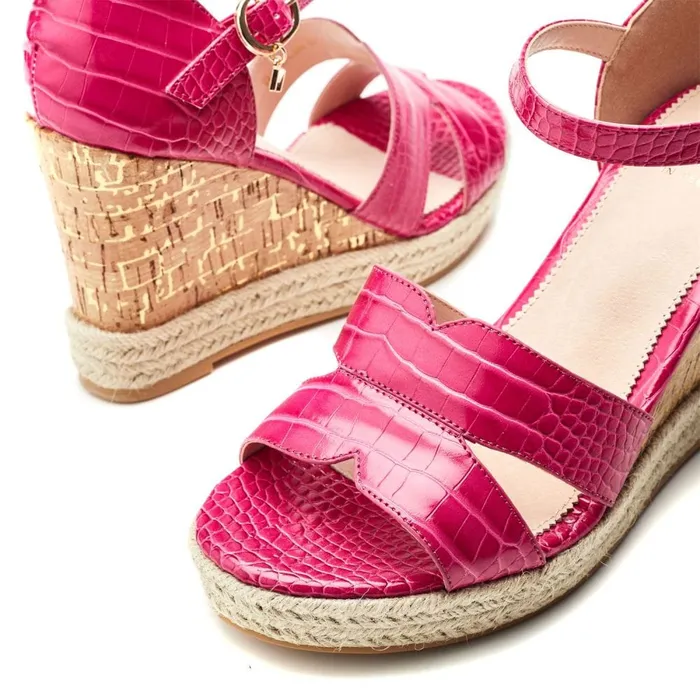 Wedge Sandals Women Moda In Pelle Rikolia Raspberry Patent Mocc Croc