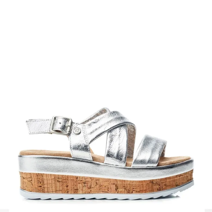 Wedge Sandals Women Moda In Pelle Romani Silver Leather