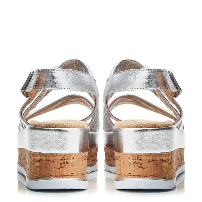 Wedge Sandals Women Moda In Pelle Romani Silver Leather
