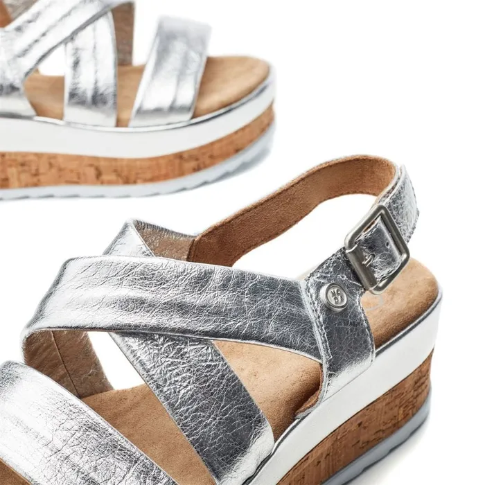 Wedge Sandals Women Moda In Pelle Romani Silver Leather