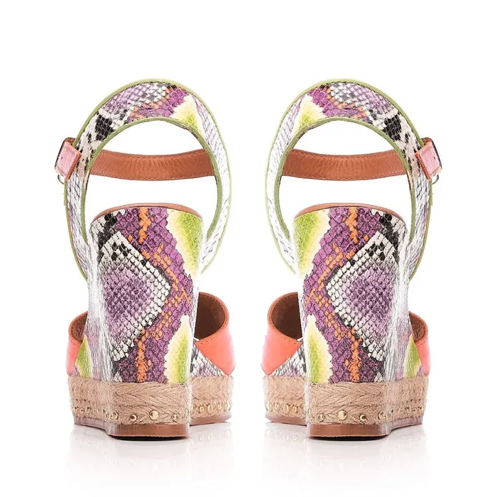 Wedge Sandals Women Moda In Pelle Rosette Orange Leather