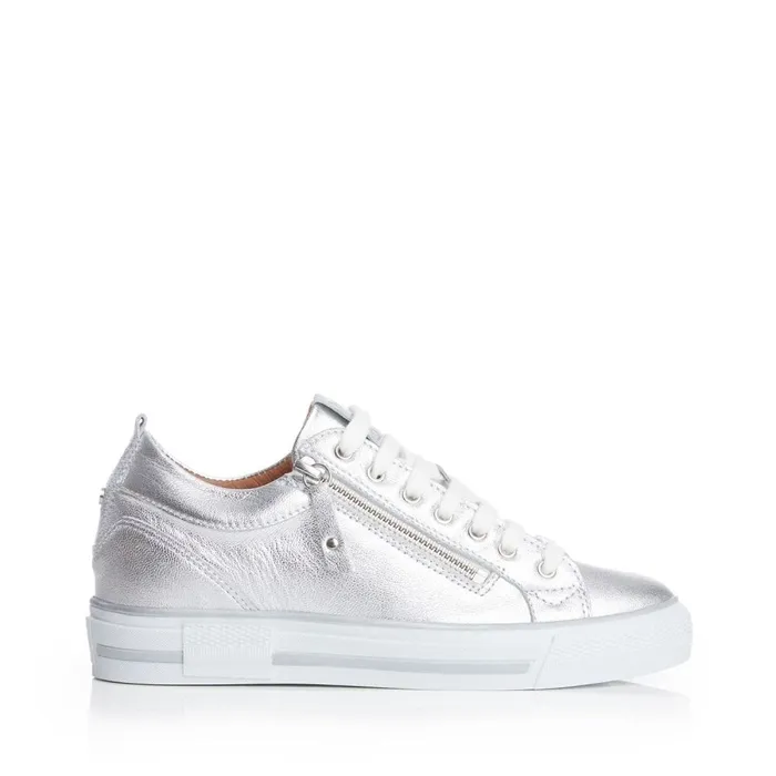 Wedge Trainers Women Moda In Pelle Brayleigh Silver Metallic Leather