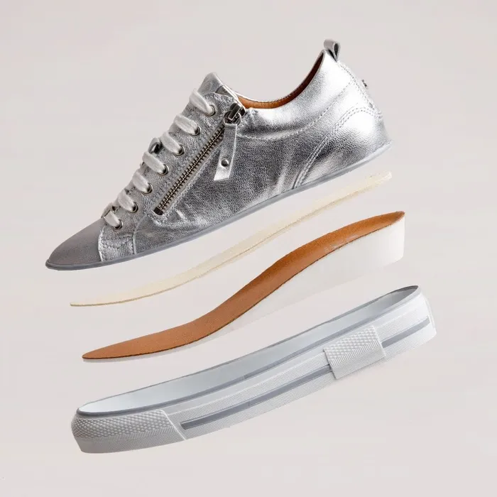 Wedge Trainers Women Moda In Pelle Brayleigh Silver Metallic Leather
