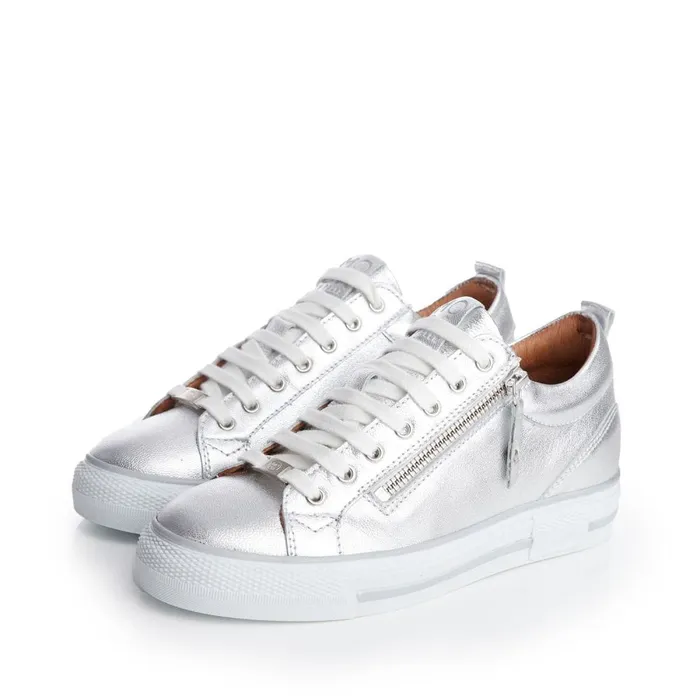 Wedge Trainers Women Moda In Pelle Brayleigh Silver Metallic Leather