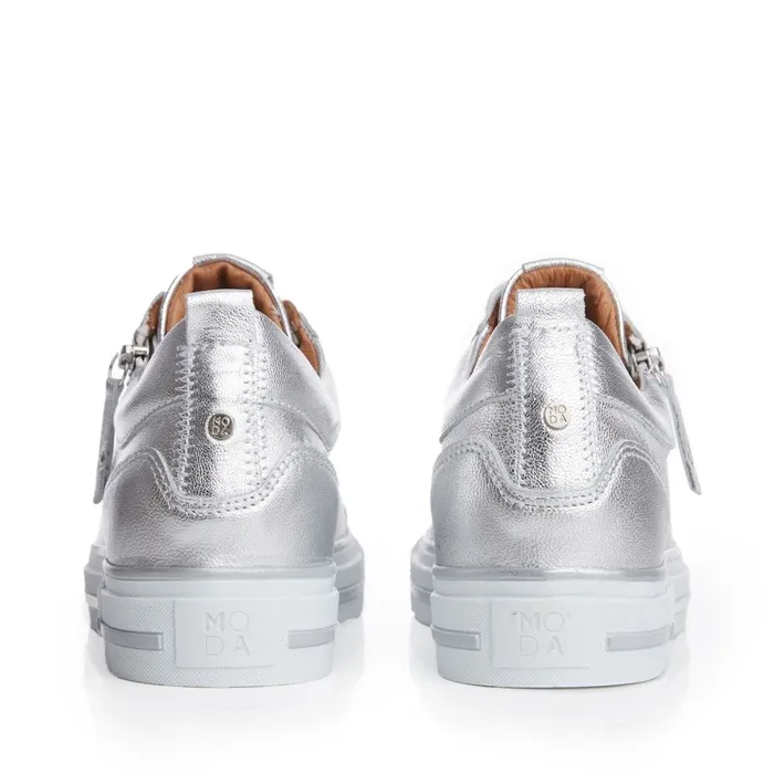 Wedge Trainers Women Moda In Pelle Brayleigh Silver Metallic Leather