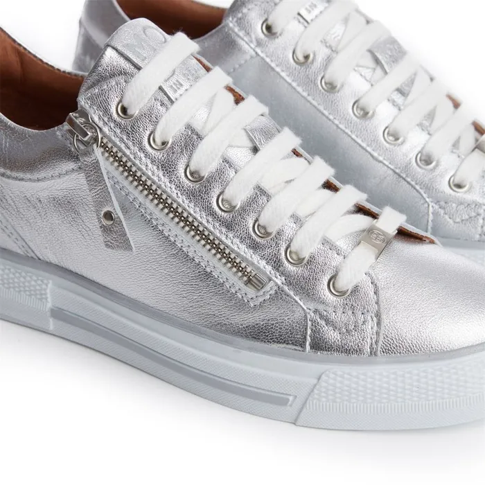Wedge Trainers Women Moda In Pelle Brayleigh Silver Metallic Leather
