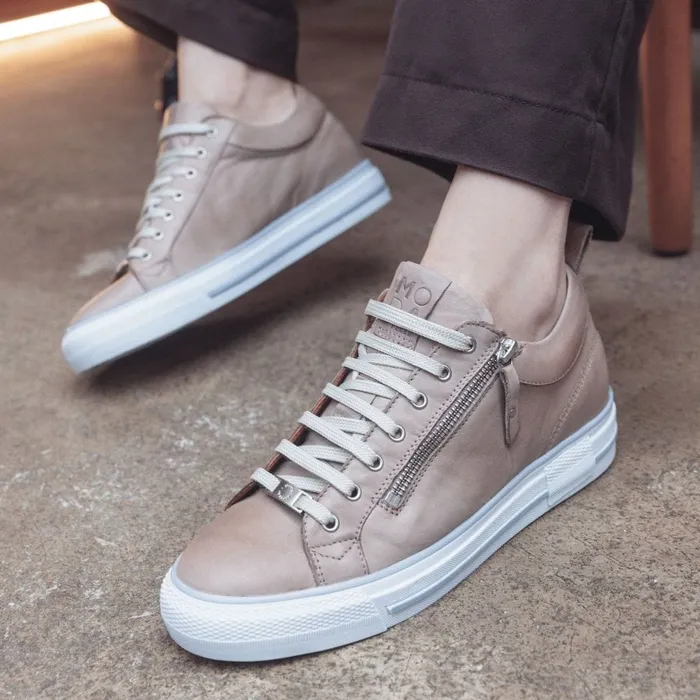 Wedge Trainers Women Moda In Pelle Brayleigh Taupe Leather