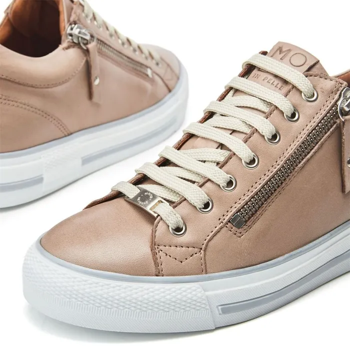 Wedge Trainers Women Moda In Pelle Brayleigh Taupe Leather