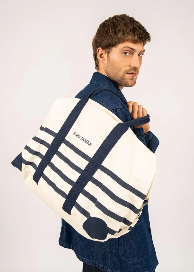Week End Bag Striped Duffle Bag 100 Cotton Ecrunavy Men Saint James