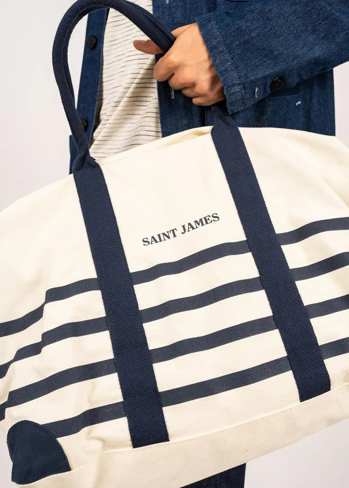 Week End Bag Striped Duffle Bag 100 Cotton Ecrunavy Men Saint James