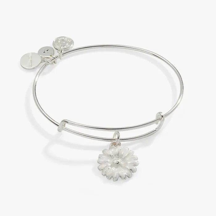 White Daisy Charm Bangle Bracelet Silver Women Alex And Ani Easter