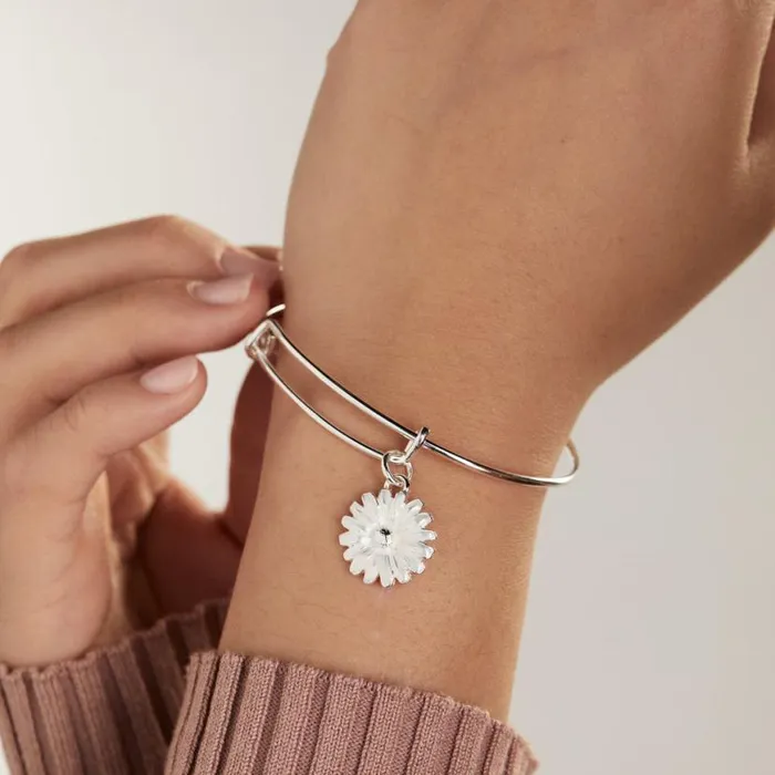 White Daisy Charm Bangle Bracelet Silver Women Alex And Ani Easter White Daisy Charm Bangle Bracelet Silver Women Alex And Ani Easter