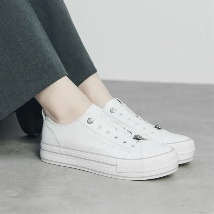 White Trainers Women Moda In Pelle Bagnol White Porvair