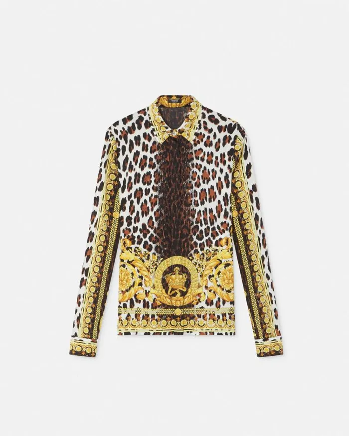 Wild Barocco Silk Fitted Shirt Print Women Versace Shirts and Tops