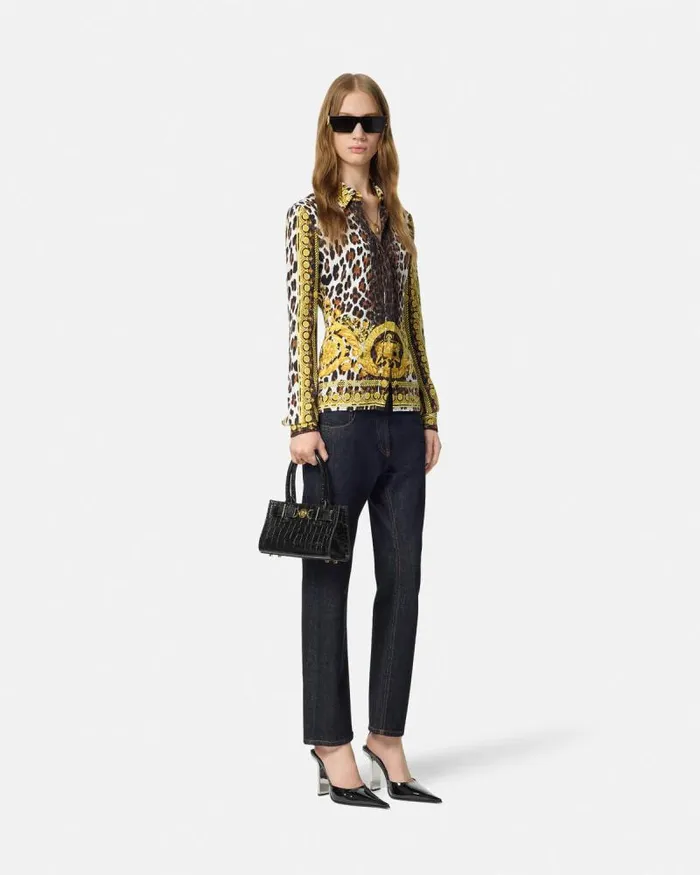 Wild Barocco Silk Fitted Shirt Print Women Versace Shirts and Tops