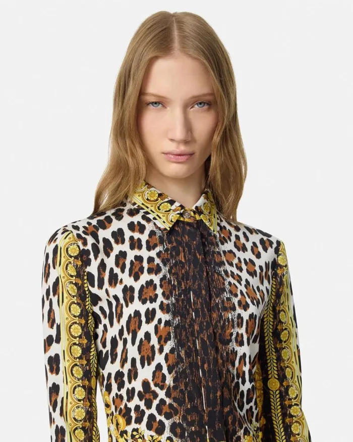 Wild Barocco Silk Fitted Shirt Print Women Versace Shirts and Tops