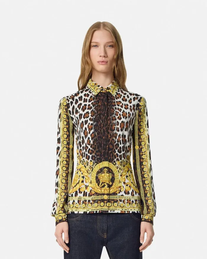 Wild Barocco Silk Fitted Shirt Print Women Versace Shirts and Tops