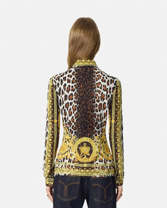 Wild Barocco Silk Fitted Shirt Print Women Versace Shirts and Tops