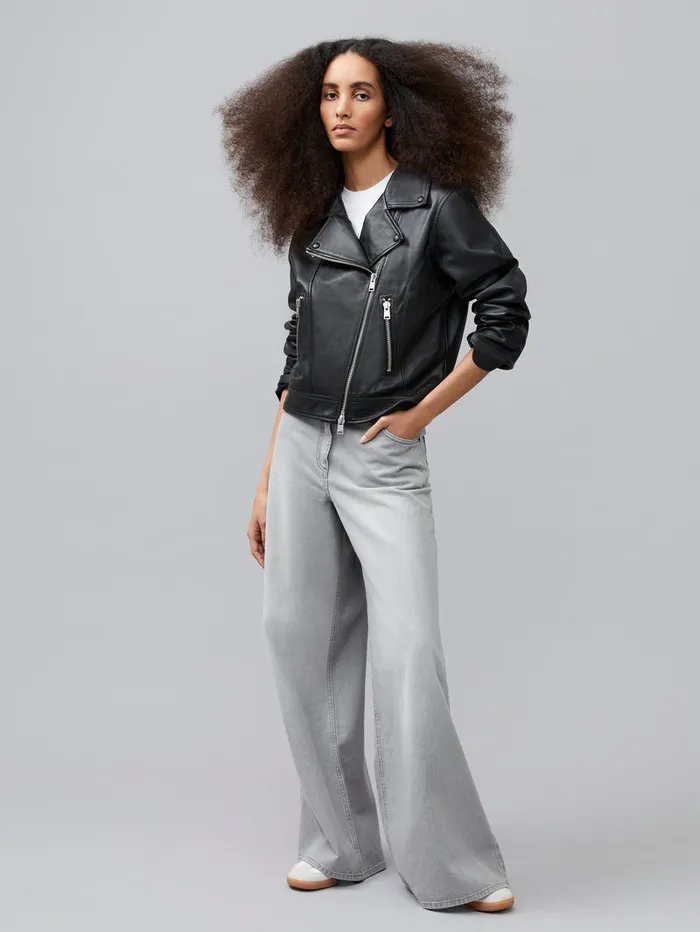 Woman CoOrds French Connection Connie Leather Biker Jacket Black