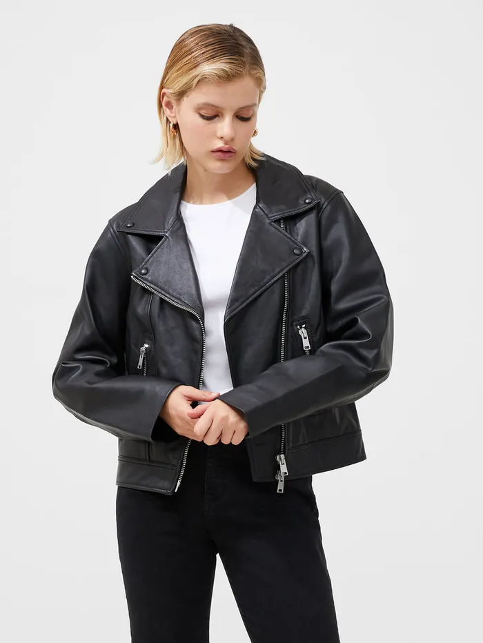 Woman CoOrds French Connection Connie Leather Biker Jacket Black