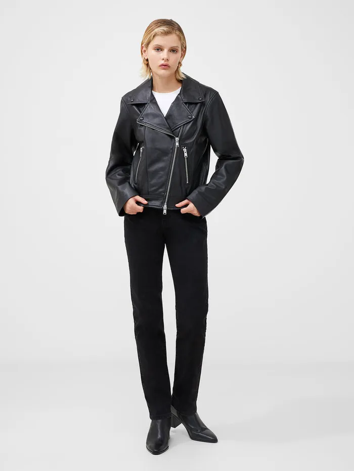 Woman CoOrds French Connection Connie Leather Biker Jacket Black